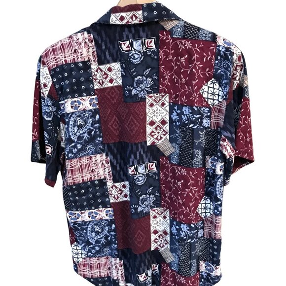 Jessica Stevens Paisley Floral Blouse: Vintage 80s Rayon Tunic, Magenta Blue, M - Picture 2 of 9